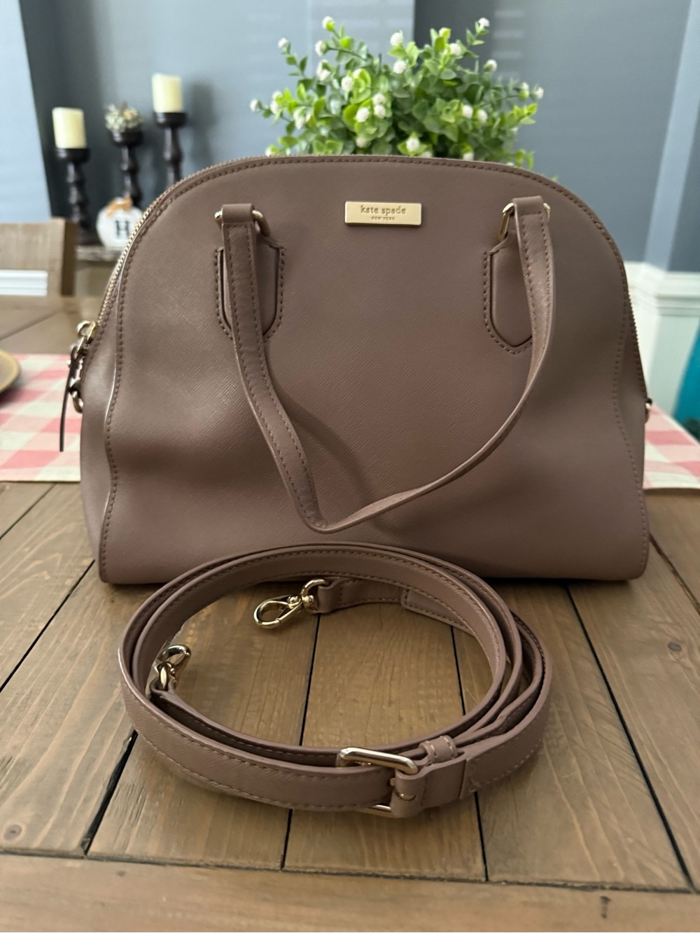 kate spade taupe dome satchel with detachable strap